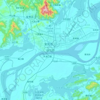 Topografische Karte 迎江区, Höhe, Relief