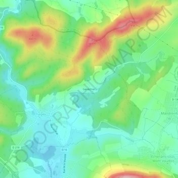 Topografische Karte Genéchier, Höhe, Relief