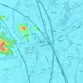 Topografische Karte 仁和街道, Höhe, Relief