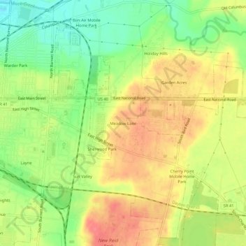 Topografische Karte Meadow Lane, Höhe, Relief