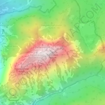 Topografische Karte Traunstein, Höhe, Relief