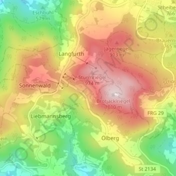 Topografische Karte Neufang, Höhe, Relief