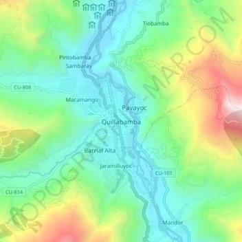 Topografische Karte Quillabamba, Höhe, Relief
