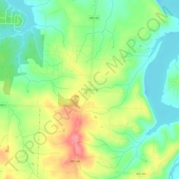 Topografische Karte Pittsburg, Höhe, Relief