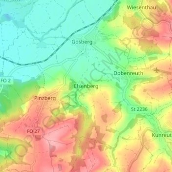 Topografische Karte Elsenberg, Höhe, Relief