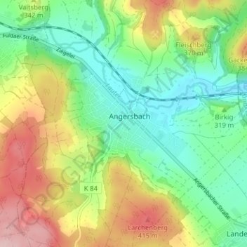 Topografische Karte Angersbach, Höhe, Relief