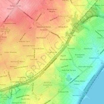 Topografische Karte Green Acres, Höhe, Relief