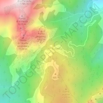 Topografische Karte Col de Bavella, Höhe, Relief
