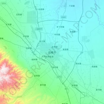 Topografische Karte 武威市, Höhe, Relief