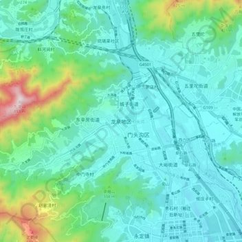 Topografische Karte 龙泉地区, Höhe, Relief