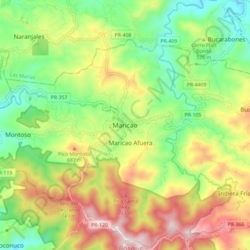 Topografische Karte Maricao, Höhe, Relief