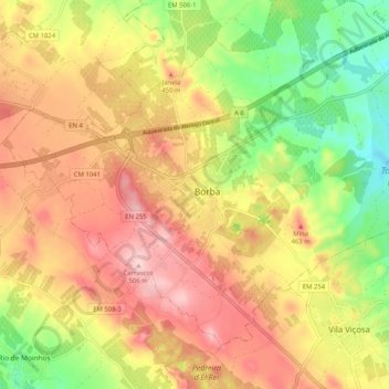 Topografische Karte Borba, Höhe, Relief