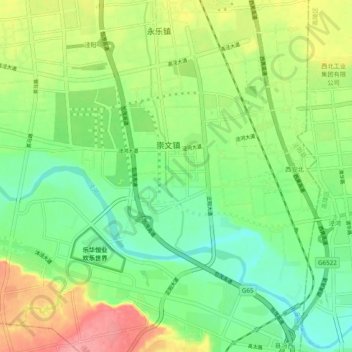 Topografische Karte 崇文镇, Höhe, Relief