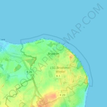 Topografische Karte Brodten, Höhe, Relief