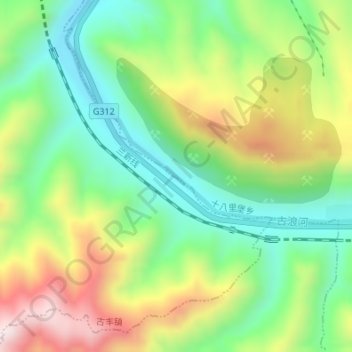 Topografische Karte 古浪峡, Höhe, Relief