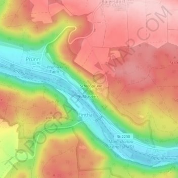 Topografische Karte Burg Prunn, Höhe, Relief