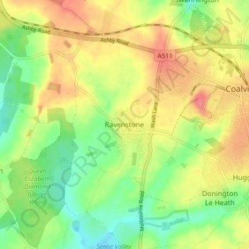 Topografische Karte Ravenstone, Höhe, Relief