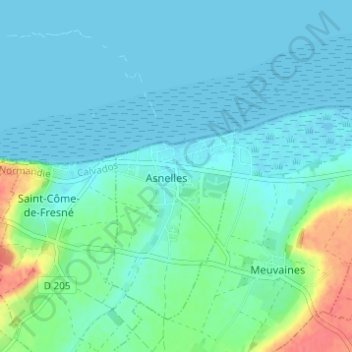 Topografische Karte Asnelles, Höhe, Relief