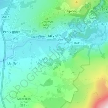 Topografische Karte Tanyrallt, Höhe, Relief