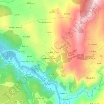 Topografische Karte Pereira de Arriba, Höhe, Relief