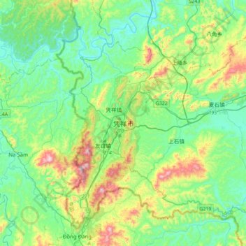 Topografische Karte 凭祥市, Höhe, Relief