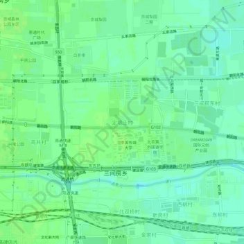 Topografische Karte 定福庄村, Höhe, Relief