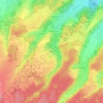 Topografische Karte Welden, Höhe, Relief