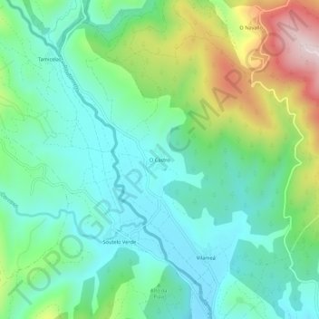 Topografische Karte O Castro, Höhe, Relief