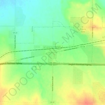 Topografische Karte Watkins, Höhe, Relief