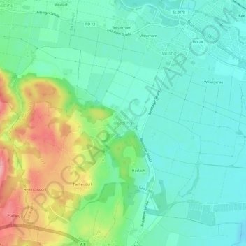 Topografische Karte Berbling, Höhe, Relief