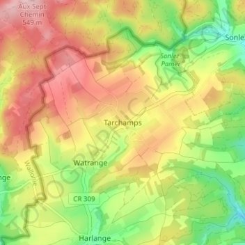 Topografische Karte Tarchamps, Höhe, Relief