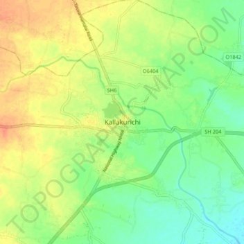 Topografische Karte Kallakurichi, Höhe, Relief