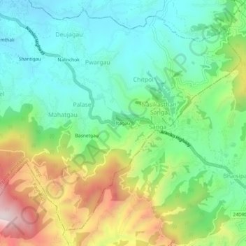 Topografische Karte Itagau, Höhe, Relief