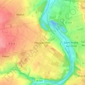 Topografische Karte Feuguerolles, Höhe, Relief