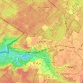 Topografische Karte Dalheim, Höhe, Relief