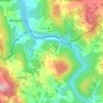 Topografische Karte Grub, Höhe, Relief