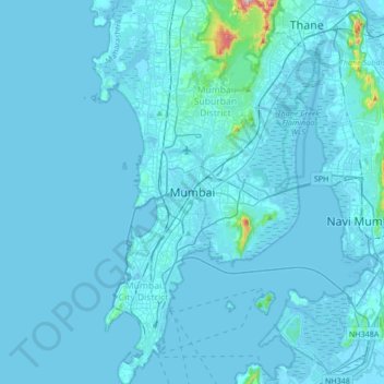 Topografische Karte Mumbai, Höhe, Relief