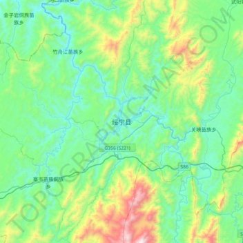 Topografische Karte 绥宁县, Höhe, Relief