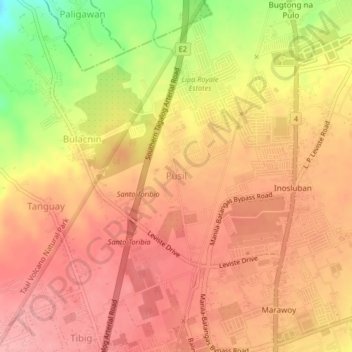 Topografische Karte Pusil, Höhe, Relief