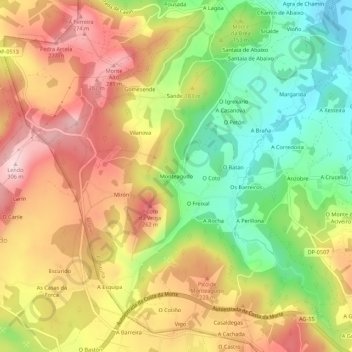 Topografische Karte Monteagudo, Höhe, Relief
