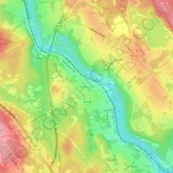 Topografische Karte Manville, Höhe, Relief