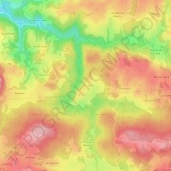 Topografische Karte La Terrade, Höhe, Relief