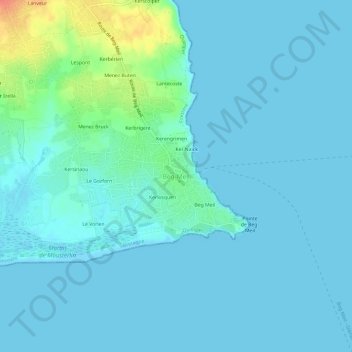 Topografische Karte Beg-Meil, Höhe, Relief