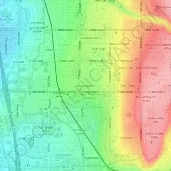 Topografische Karte Altara Heights, Höhe, Relief