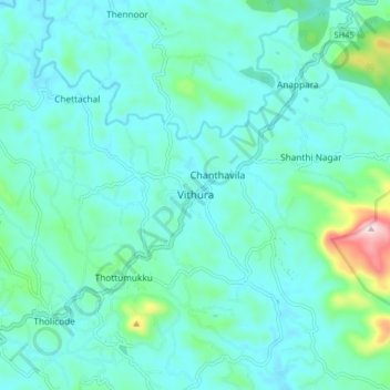 Topografische Karte Vithura, Höhe, Relief