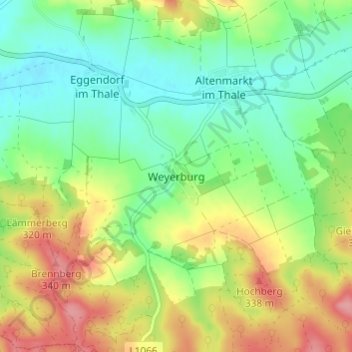 Topografische Karte Weyerburg, Höhe, Relief