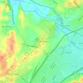 Topografische Karte Sherman Heights, Höhe, Relief