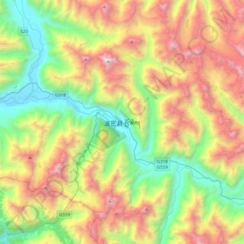 Topografische Karte 波密县, Höhe, Relief