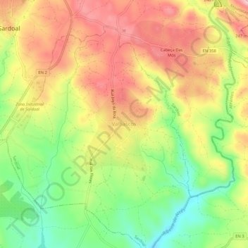 Topografische Karte Valhascos, Höhe, Relief