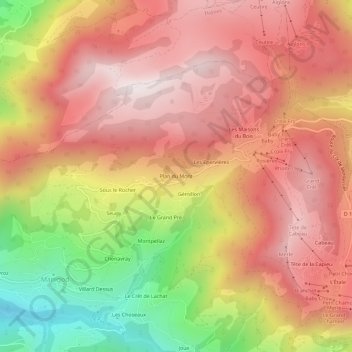 Topografische Karte Plan du Mont, Höhe, Relief